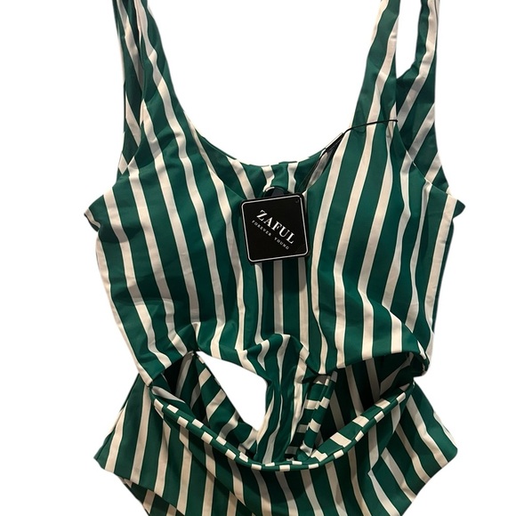 Zaful Green and White Striped Swimsuit - Picture 1 of 3